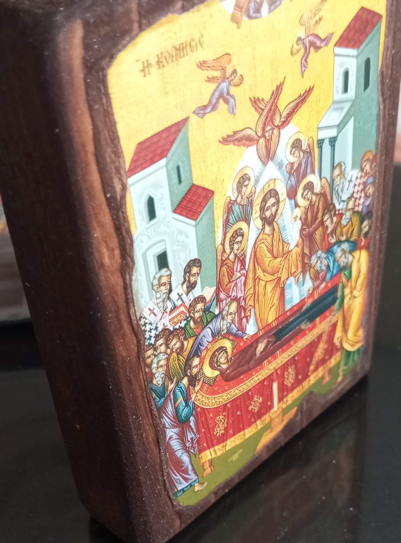 ΚΟΙΜΗΣΗ ΤΗΣ ΘΕΟΤΟΚΟΥ. ΞΥΛΙΝΗ ΕΙΚΟΝΑ 7x10 cm - Image 4